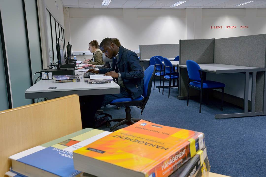 A quiet study room in the Peter Marsh Library, University of Bolton