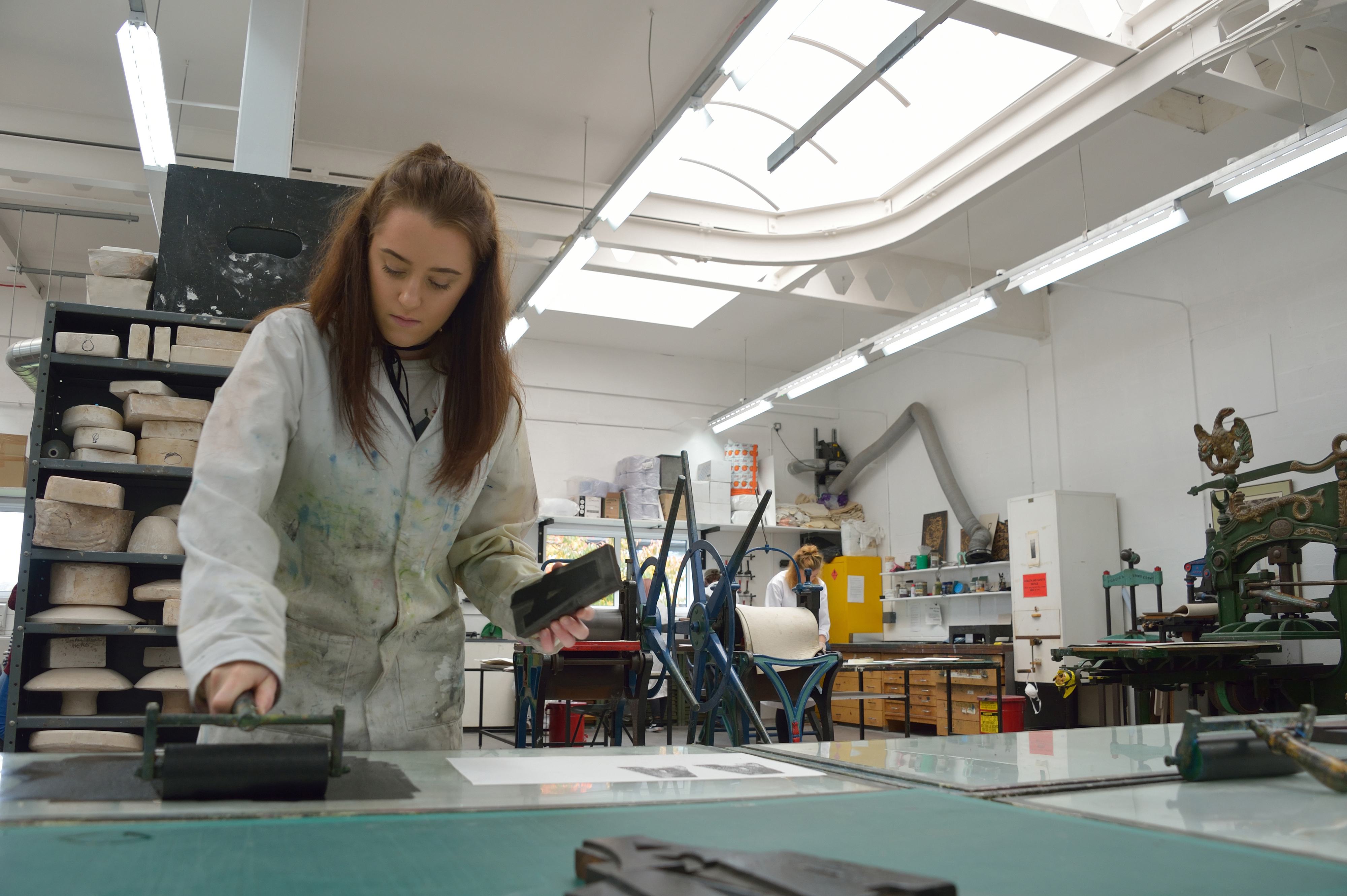 From the University of Bolton, students working in the fine print workshop