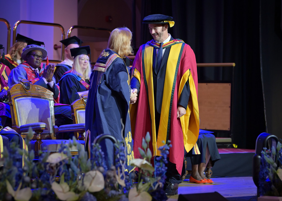 World-renowned tenor Russell Watson sings to students as he is awarded honorary degree by University of Greater Manchester