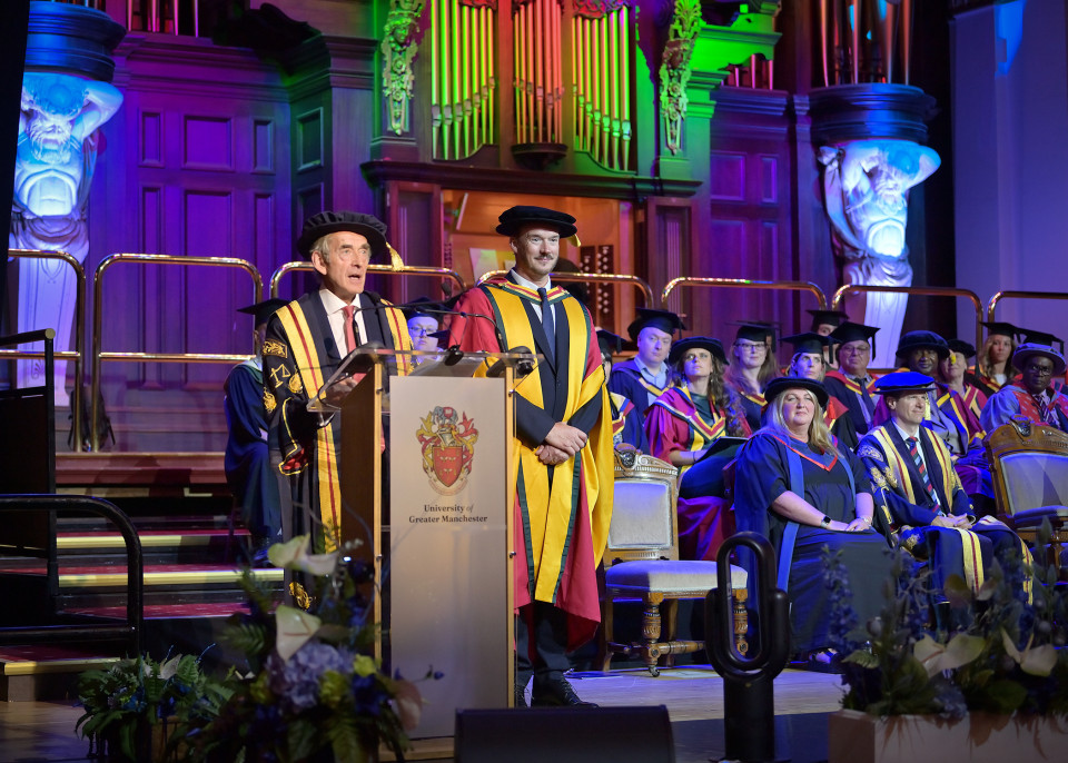 World-renowned tenor Russell Watson sings to students as he is awarded honorary degree by University of Greater Manchester